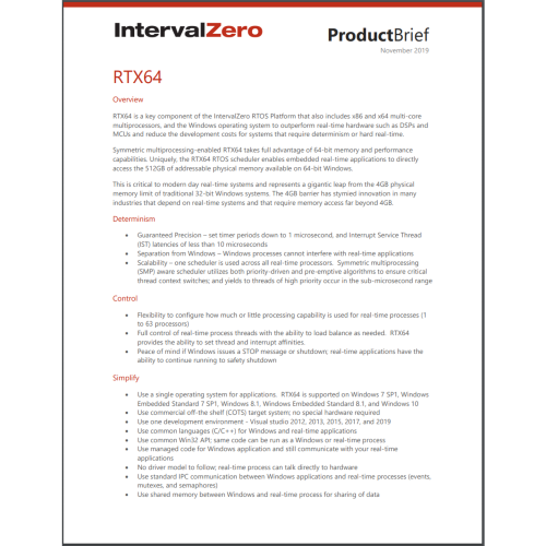 IntervalZero RTX64 Product Brief