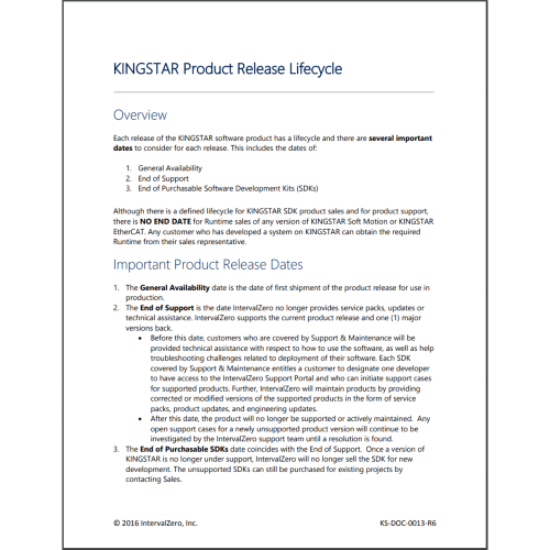 KINGSTAR Product Release Lifecycle