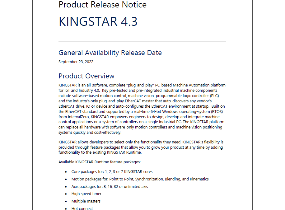 KINGSTAR 4.3 Product Release Notice