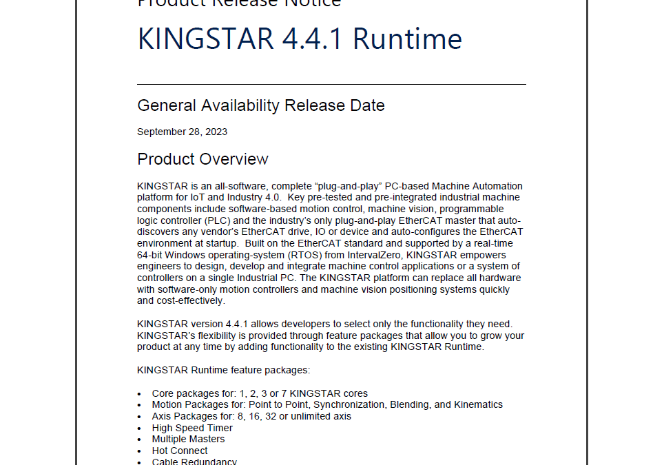KINGSTAR 4.4.1 Product Release Notice